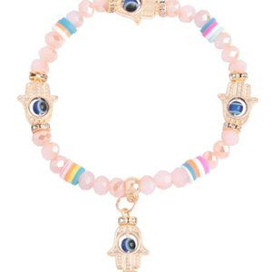 EVIL EYE HAMSA CHARM FIMO GLASS BEADS BRACELET ASSORTED MULTICOLOR 3 Pack